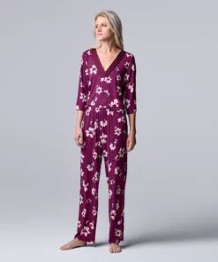 Women's Simply Vera Vera Wang 3/4 Sleeve Pajama Top and Pajama Pants Sleep Set with Satin Trim -Simply Vera Vera Wang Shop 5588962 ALT2