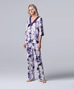 Women's Simply Vera Vera Wang 3/4 Sleeve Pajama Top and Pajama Pants Sleep Set with Satin Trim -Simply Vera Vera Wang Shop 5588962 Lavender Floral