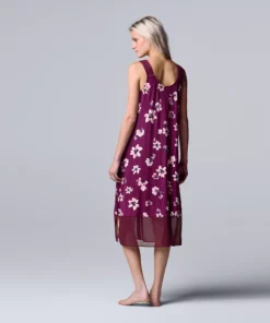 Women's Simply Vera Vera Wang Long Chemise with Chiffon and Satin Trim -Simply Vera Vera Wang Shop 5588967 ALT