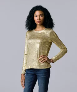 Women's Simply Vera Vera Wang Textured Crewneck Tee -Simply Vera Vera Wang Shop 5684498 Gold Foil