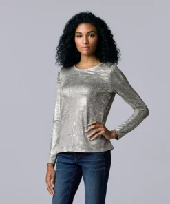 Women's Simply Vera Vera Wang Textured Crewneck Tee -Simply Vera Vera Wang Shop 5684498 Silver Foil