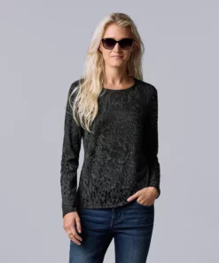 Women's Simply Vera Vera Wang Textured Crewneck Tee -Simply Vera Vera Wang Shop 5684498 Vera Black