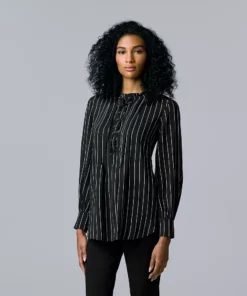 Petite Simply Vera Vera Wang Shirred Pintuck Blouse