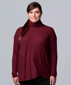 Plus Size Simply Vera Vera Wang Cozy Asymmetrical-Hem Top -Simply Vera Vera Wang Shop 5690726 Aged Wine