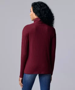 Women's Simply Vera Vera Wang Asymmetrical Ribbed Turtleneck Top -Simply Vera Vera Wang Shop 5695759 ALT