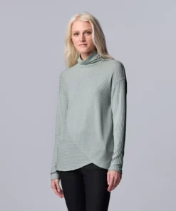 Women's Simply Vera Vera Wang Asymmetrical Ribbed Turtleneck Top -Simply Vera Vera Wang Shop 5695759 Dovetail Heather