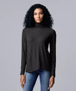 Women's Simply Vera Vera Wang Asymmetrical Ribbed Turtleneck Top -Simply Vera Vera Wang Shop 5695759 Vera Black
