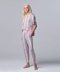 Women's Simply Vera Vera Wang Short Sleeve Pajama Top & Cropped Pajama Pants Sleep Set -Simply Vera Vera Wang Shop 5702040 ALT2