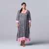 Plus Size Simply Vera Vera Wang 3/4 Sleeve Maxi Caftan -Simply Vera Vera Wang Shop 5702049 Gray Animal