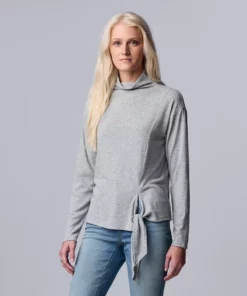 Women's Simply Vera Vera Wang Cozy Knot-Front Top -Simply Vera Vera Wang Shop 5790635 Dovetail Heather