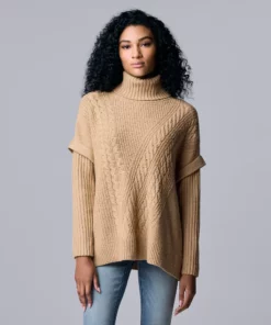 Women's Simply Vera Vera Wang Traveling Cable-Knit Poncho Sweater 9 Women's Simply Vera Vera Wang Traveling Cable-Knit Poncho Sweater -Simply Vera Vera Wang Shop 5797212 Hazelnut Gelato