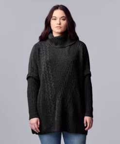 Women's Simply Vera Vera Wang Traveling Cable-Knit Poncho Sweater