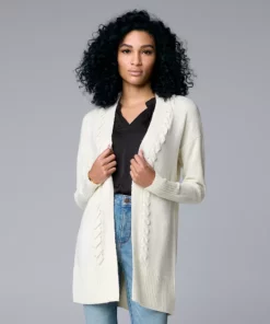 Women's Simply Vera Vera Wang Braided Long Cardigan Sweater -Simply Vera Vera Wang Shop 5798421 White Wildflower
