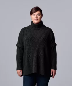 Plus Size Simply Vera Vera Wang Cable Knit Traveling Poncho