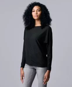 Women's Simply Vera Vera Wang Cozy Ribbed Top -Simply Vera Vera Wang Shop 5804140 Vera Black