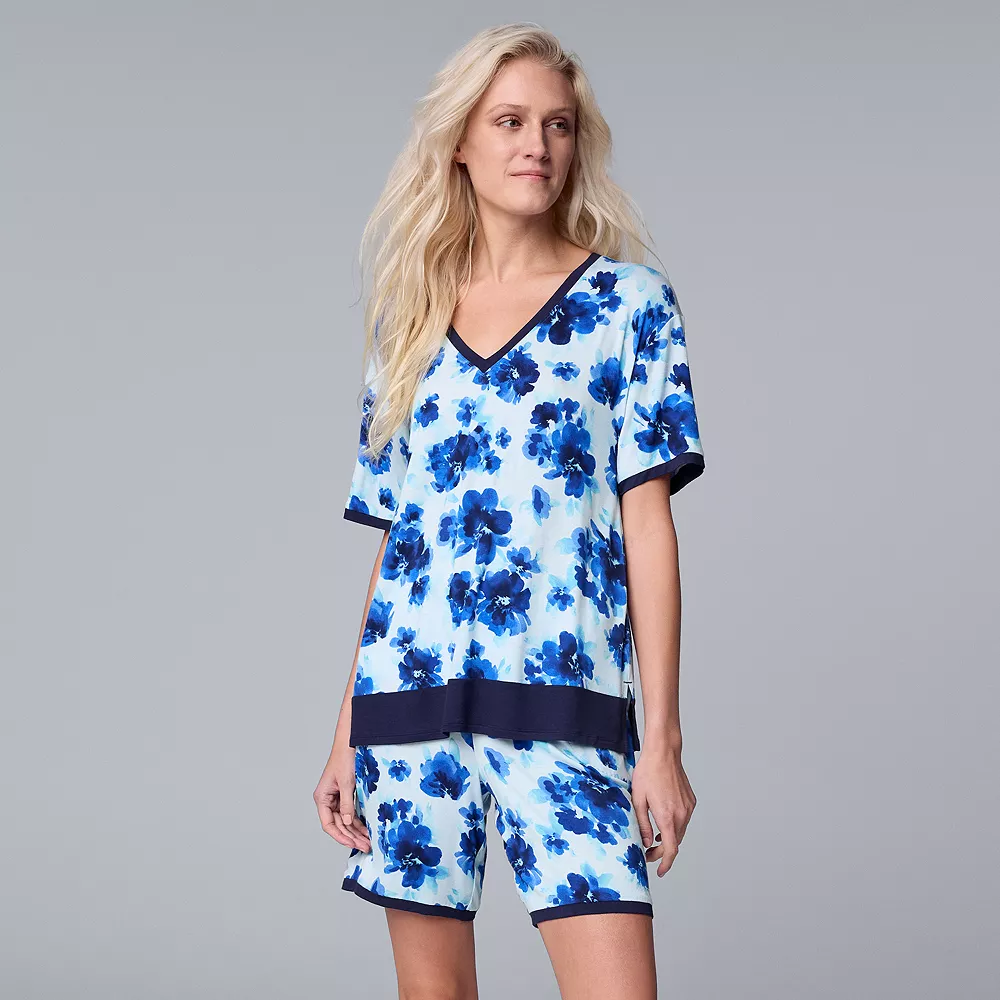 Women's Simply Vera Vera Wang Short Sleeve Pajama Top and Bermuda Pajama Shorts Sleep Set 4 Women's Simply Vera Vera Wang Short Sleeve Pajama Top and Bermuda Pajama Shorts Sleep Set - Image 2