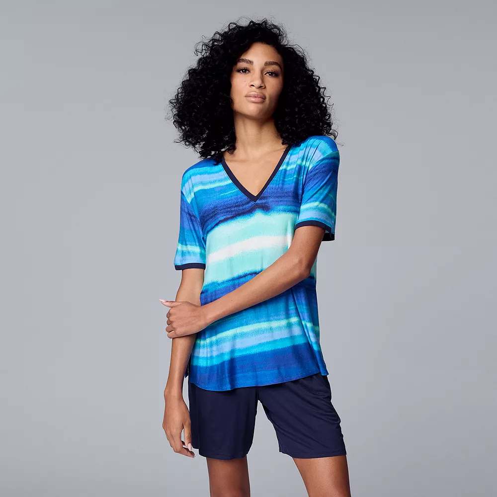 Women's Simply Vera Vera Wang Short Sleeve Pajama Top and Bermuda Pajama Shorts Sleep Set 3 Women's Simply Vera Vera Wang Short Sleeve Pajama Top and Bermuda Pajama Shorts Sleep Set