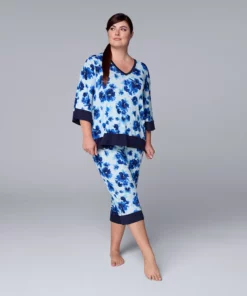 Plus Size Simply Vera Vera Wang 3/4 Sleeve Pajama Top and Capri Pajama Pants Sleep Set -Simply Vera Vera Wang Shop 5809676 Blue Floral