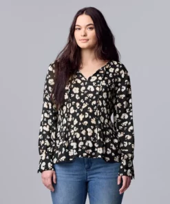 Women's Simply Vera Vera Wang Pleated Splitneck Top -Simply Vera Vera Wang Shop 5810998 Faded Leopard D