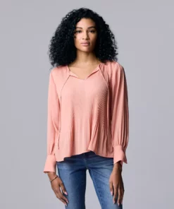 Women's Simply Vera Vera Wang Pleated Splitneck Top -Simply Vera Vera Wang Shop 5810998 Rosette