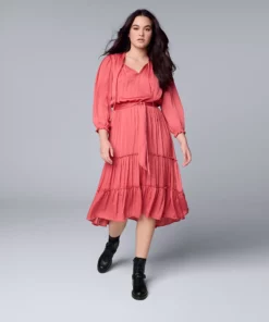 Women's Simply Vera Vera Wang High-Low Tiered Midi Dress -Simply Vera Vera Wang Shop 5836917 Comet Coral