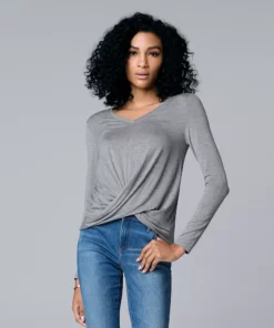 Women's Simply Vera Vera Wang Twist-Front Top -Simply Vera Vera Wang Shop 5853079 Medium Gray Heather