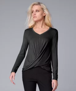 Women's Simply Vera Vera Wang Twist-Front Top -Simply Vera Vera Wang Shop 5853079 Vera Black