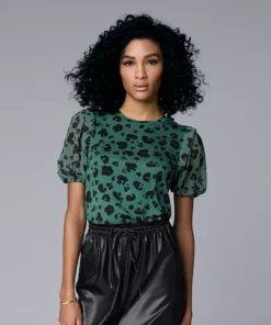 Women's Simply Vera Vera Wang Mixed-Media Top -Simply Vera Vera Wang Shop 5883436 Faded Leopard