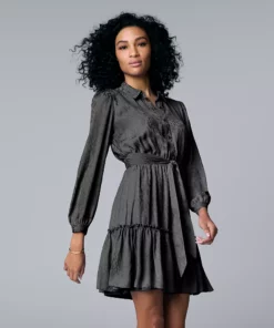 Women's Simply Vera Vera Wang Tiered Satin Shirtdress -Simply Vera Vera Wang Shop 5892424 Vera Black