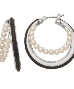 Simply Vera Vera Wang Silver Tone Simulated Pearl & Leather Layered Hoop Earrings