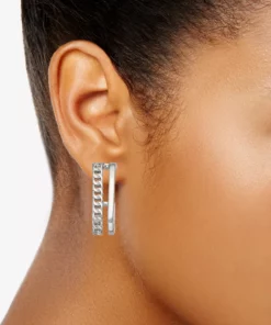 Simply Vera Vera Wang Silver Tone Curb Chain Double Row Oval C-Hoop Earrings -Simply Vera Vera Wang Shop 5895908 ALT