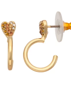 Simply Vera Vera Wang Gold Tone Pave Heart C Hoop Earrings