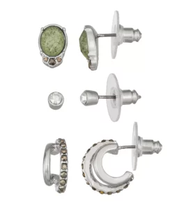 Simply Vera Vera Wang Silver-Tone Green Stone Earring Trio