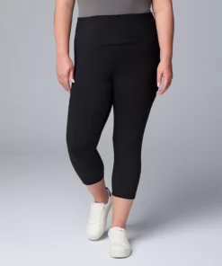 Plus Size Simply Vera Vera Wang High Rise Cotton Shaping Capri Leggings -Simply Vera Vera Wang Shop 5910213 Black