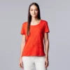Women's Simply Vera Vera Wang Relaxed Fit Textured Tee -Simply Vera Vera Wang Shop 6046893 Red Kiss